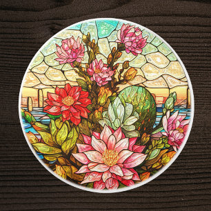 Bouton De Porte En Céramique Fleurs roses de désert de Cactus Verre teinté Faux
