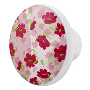 Bouton De Porte En Céramique Fleurs roses et rouges - Floral