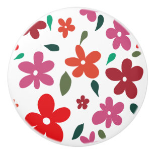 Bouton De Porte En Céramique Fleurs Roses Joyeuses