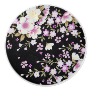 Bouton De Porte En Céramique Fleurs roses tombantes en cascade