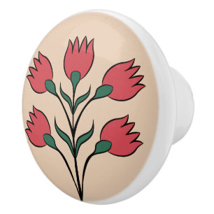 Bouton De Porte En Céramique Fleurs rouges