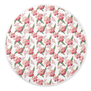 Bouton De Porte En Céramique Fleurs rouges et baies avec des feuilles vertes