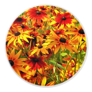 BOUTON DE PORTE EN CÉRAMIQUE FLEURS RUDBECKIA