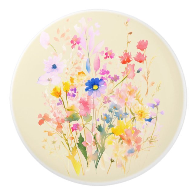 Bouton De Porte En Céramique Fleurs sauvages aquarelle (Devant)