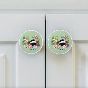 Bouton De Porte En Céramique Fleurs sauvages Badger Champignons vert