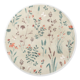 Bouton De Porte En Céramique Fleurs sauvages de l'aquarelle de la flore du lac