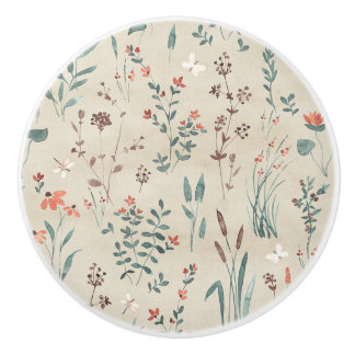 Bouton De Porte En Céramique Fleurs sauvages de l'aquarelle de la flore du lac