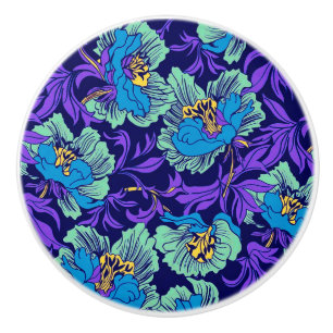 Bouton De Porte En Céramique Fleurs violettes et bleues William Morris
