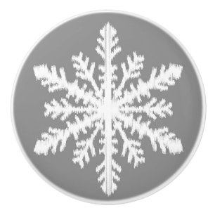 Bouton De Porte En Céramique Flocons de neige d'Ikat - gris et blanc de charbon