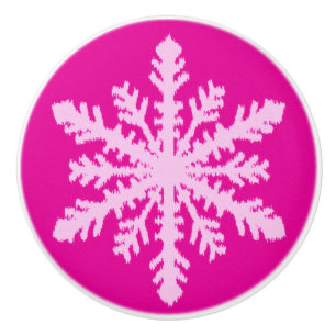 Bouton De Porte En Céramique Flocons de neige d'Ikat - rose de fuchsia et de