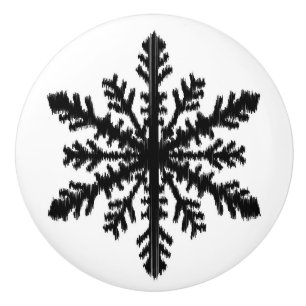 Bouton De Porte En Céramique Flocons de neige Ikat - Blanc et noir