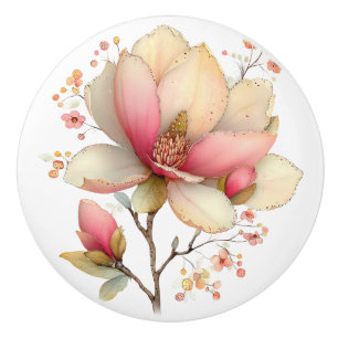 Bouton De Porte En Céramique Floraison d'arbre jaune rose de printemps