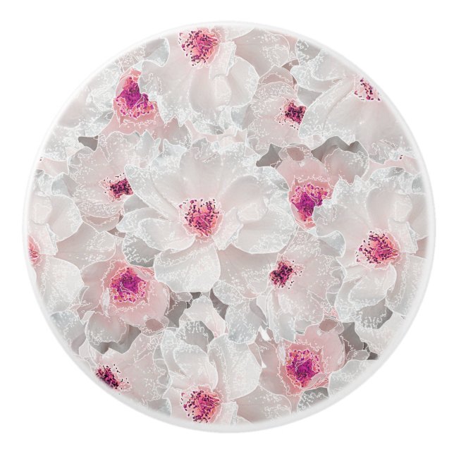 Bouton De Porte En Céramique Floral blanc et rose délicieux (Devant)