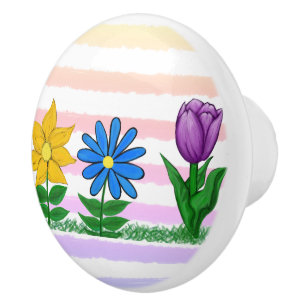 Bouton De Porte En Céramique Floral bleu bleu pourpre Aquarelle rayures