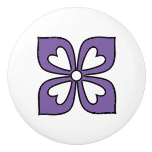 Bouton De Porte En Céramique Floral de fleurs violettes et noires