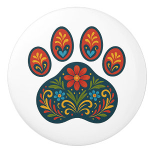 Bouton De Porte En Céramique Floral Empreinte de patte Folk Art Design Ceramic 