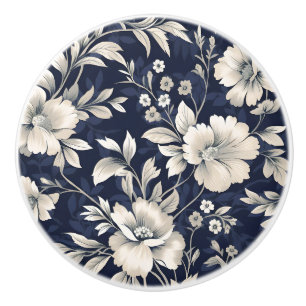 Bouton De Porte En Céramique Floral en bleu
