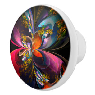 Bouton De Porte En Céramique Floral moderne Art Abstrait Rouge Bleu Motif #13