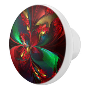 Bouton De Porte En Céramique Floral moderne Art Abstrait Rouge Vert Motif #11