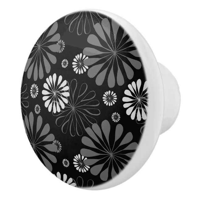 Bouton De Porte En Céramique Floral noir et blanc rétro (Droite)