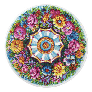 Bouton De Porte En Céramique Floral Orné