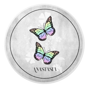 Bouton De Porte En Céramique Floral papillon arc-en-ciel personnalisé