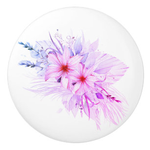 Bouton De Porte En Céramique Floral pourpre