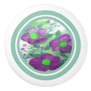 Bouton De Porte En Céramique Floral pourpre foncé