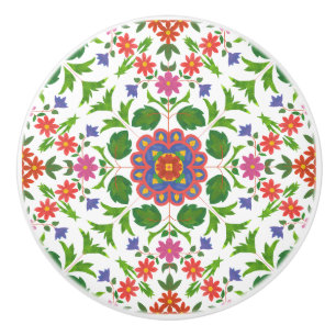 Bouton De Porte En Céramique Floral Rangoli Motif sur White Ceramic Knob