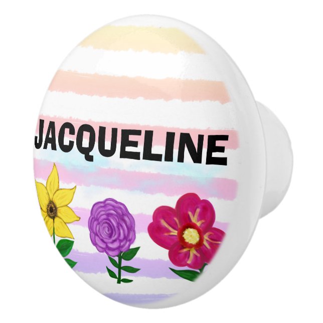 Bouton De Porte En Céramique Floral rose pourpre Aquarelle rayures NOM (Droite)