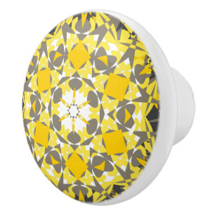 Bouton De Porte En Céramique Floral Sunny Jaune Gris Blanc Élégant