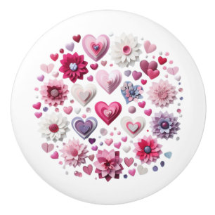 Bouton De Porte En Céramique Floral Valentine's Day Heart