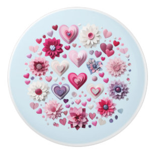 Bouton De Porte En Céramique Floral Valentine's Day Heart