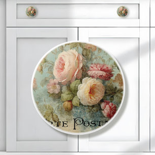 Bouton De Porte En Céramique Floral Vintage rose et blanc