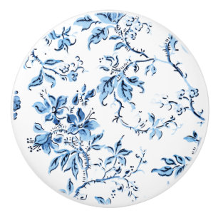 Bouton De Porte En Céramique Flore blanche et bleue Delft