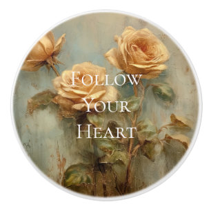 Bouton De Porte En Céramique Flore Rose de pêche romantique