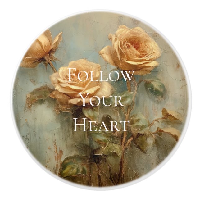 Bouton De Porte En Céramique Flore Rose de pêche romantique (Devant)