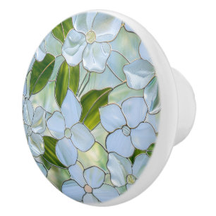 Bouton De Porte En Céramique Flore verte blanche