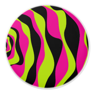 Bouton De Porte En Céramique Flux et reflux 4 en vert citron, rose vif et noir