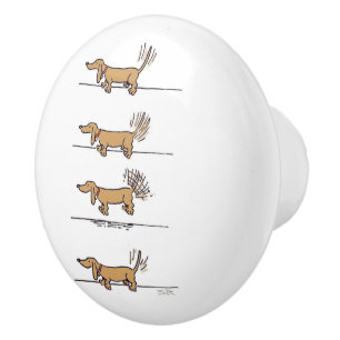 Bouton De Porte En Céramique Flying Dachshund brun bouton en céramique