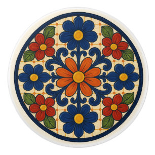 Bouton De Porte En Céramique Folk Art Mexicain Talavera Floral Ceramic Knob