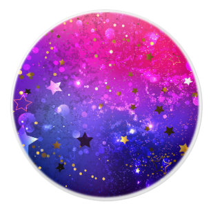 Bouton De Porte En Céramique Fond bleu rose brillant