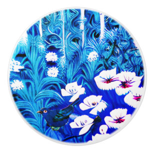 Bouton De Porte En Céramique Forêt d'Imaginaires avec fleurs et oiseaux