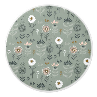 Bouton De Porte En Céramique Forêt Florale Sage Green