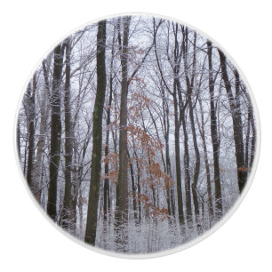 Bouton De Porte En Céramique Forêt huppée neige paysage d'hiver Photographie