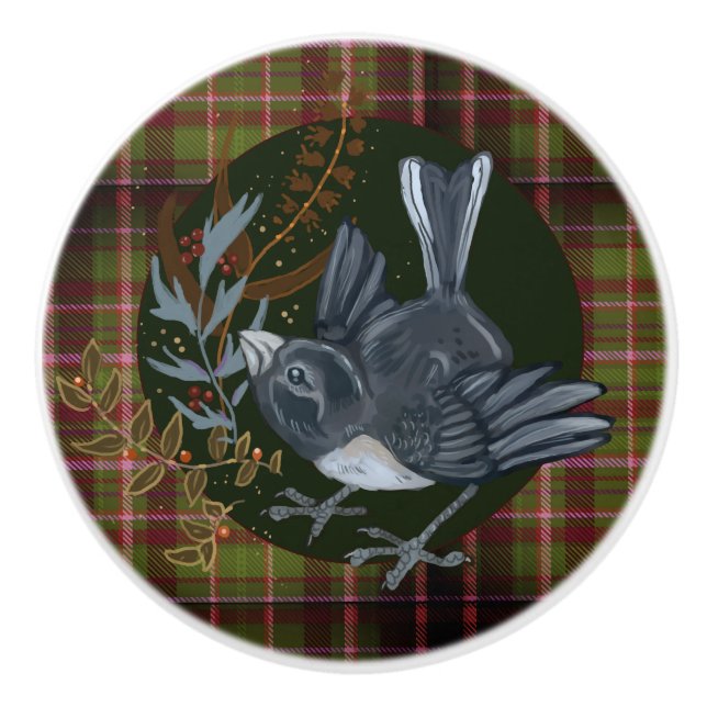 Bouton De Porte En Céramique Forge forestière & Junco Bird (Devant)