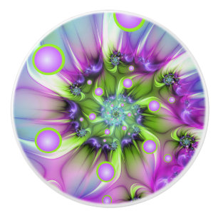 Bouton De Porte En Céramique Formes arrondies de spirale colorées Art fractal A