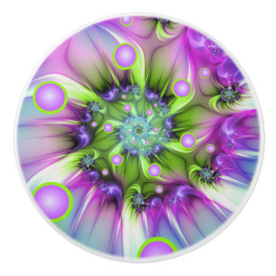 Bouton De Porte En Céramique Formes rondes spirales colorées Art fractal abstra