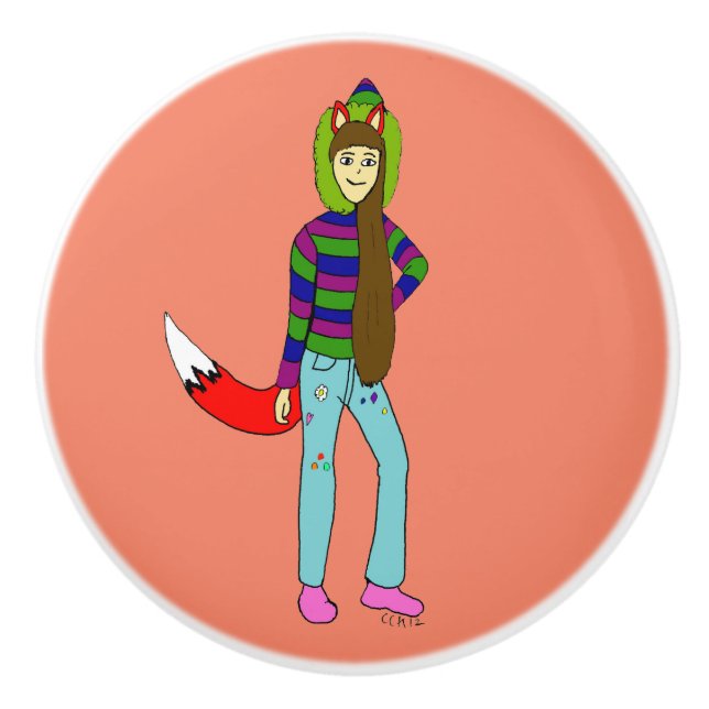 Bouton De Porte En Céramique foxgirl (Devant)