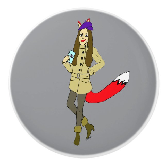 Bouton De Porte En Céramique Foxgirl (Devant)